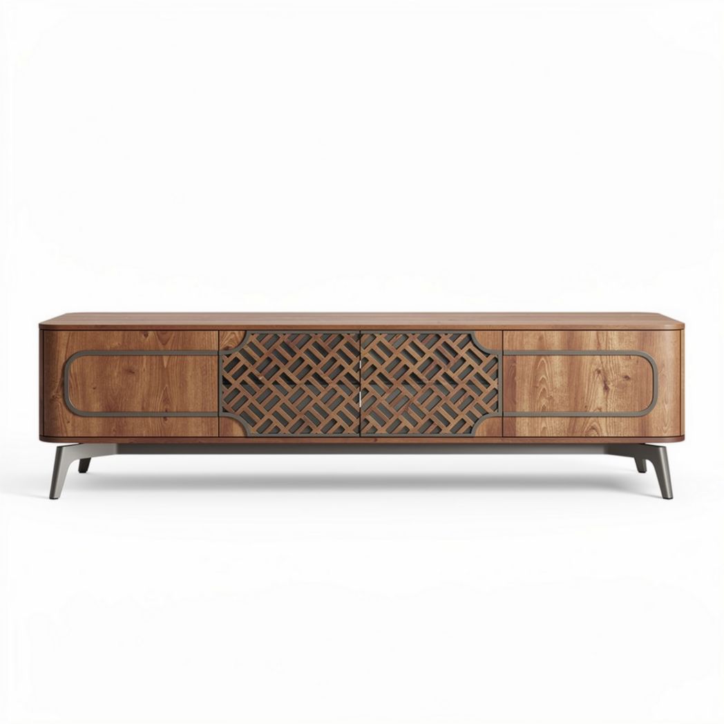 Meuble de télévision en bois avec design en treillis pour salon - 150 x 40 x 50